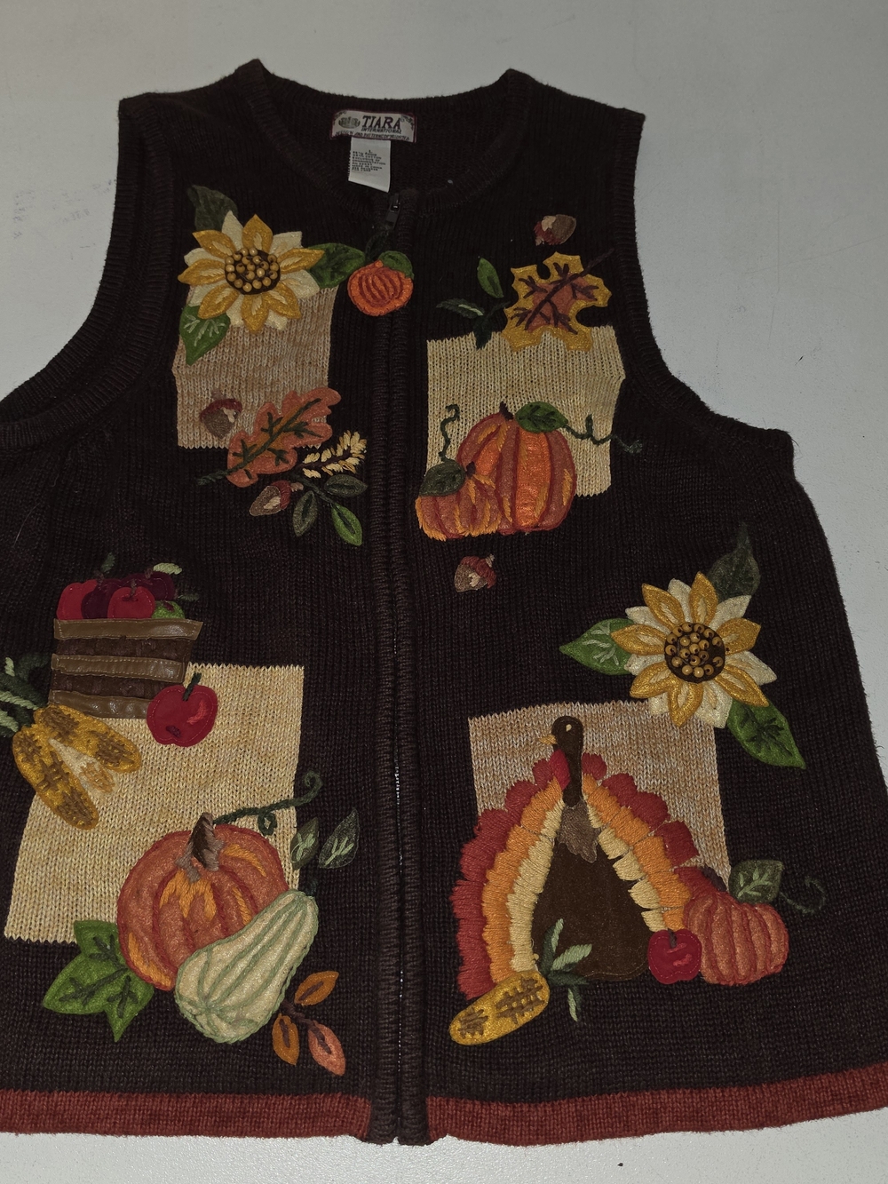 Tiara Brown Fall Harvest Embroidered Kids Vest